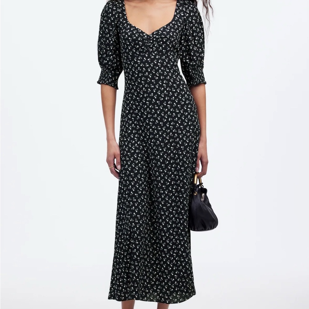 Madewell Ruched Scoopneck Side Slit Midi Dress in Floral